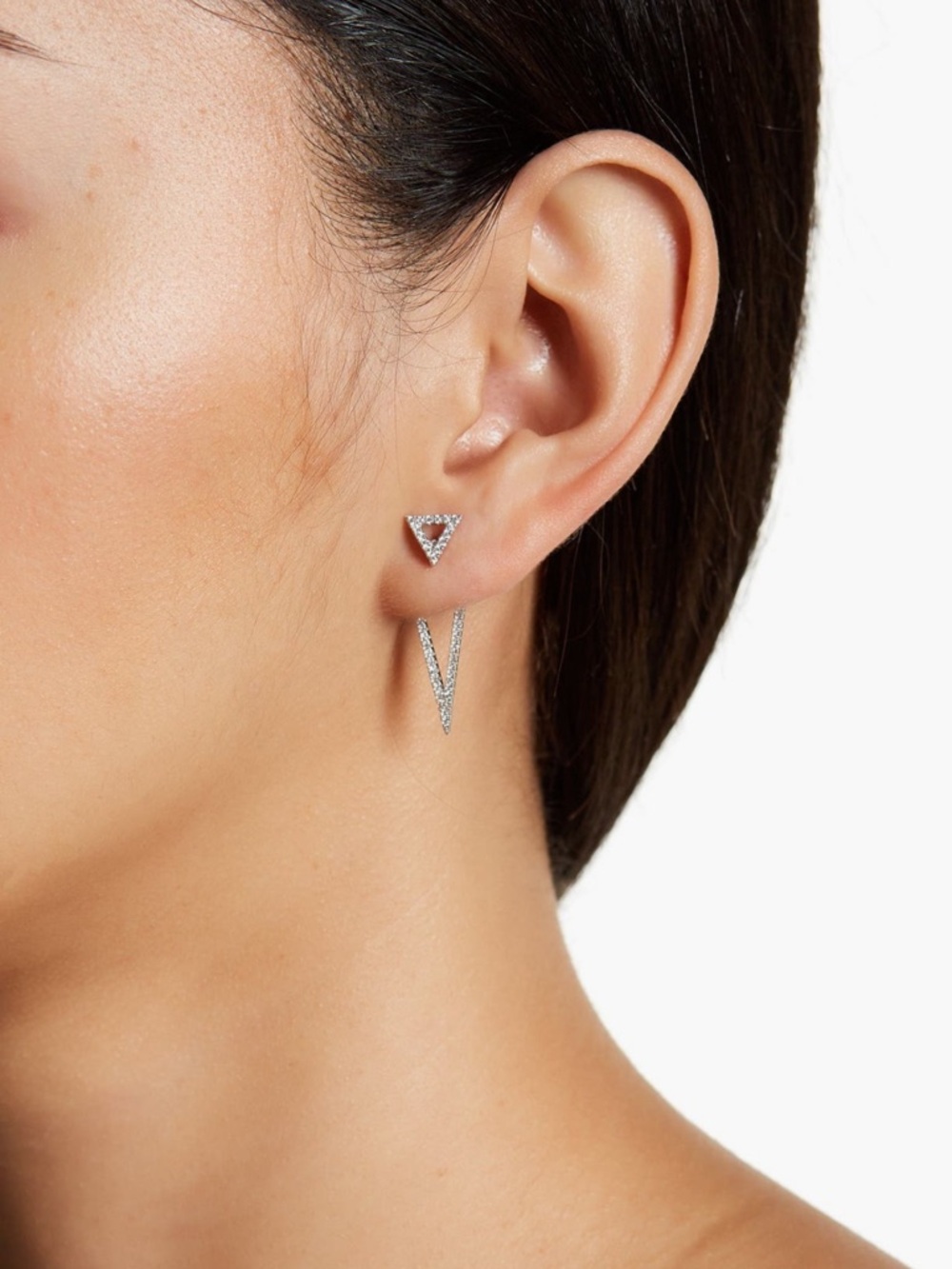 Adornia Rhodium Plated Swarovski Crystal Accented Double Triangle Post Earrings